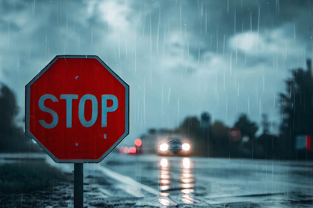 Brake maintenance for autumn driving safety. Rainy weather stop sign. PHOTO ID 283544147 © Andrei Onut Moldovan | Dreamstime.com